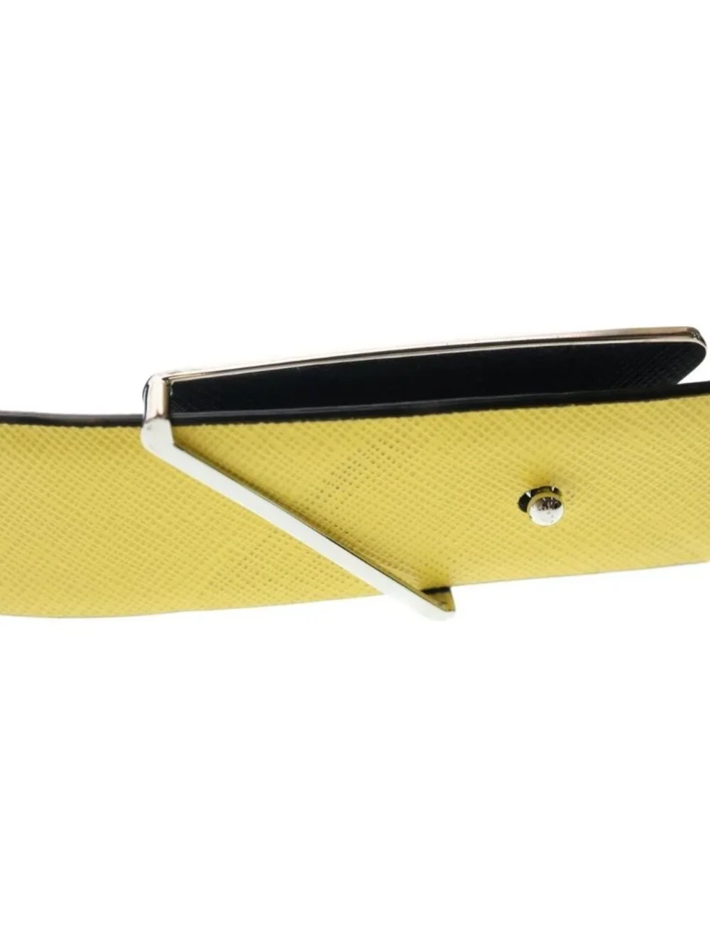 Prada Saffiano Triangle Logo Reversible Leather Belt with Metal Buckle 34 85